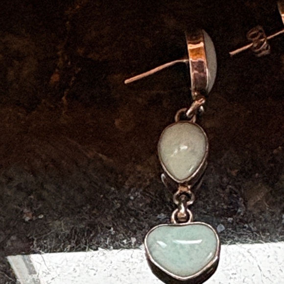 Sterling Silver Drop Earrings with three bales Larimar stones - Picture 2 of 7